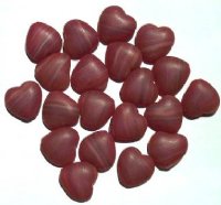 20 15mm Matte Dark Red Marble Glass Heart Beads
